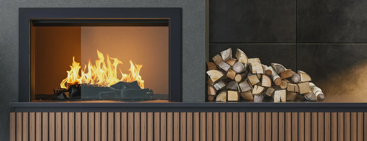 Nowoczesny kominek z&nbsp;ogniem